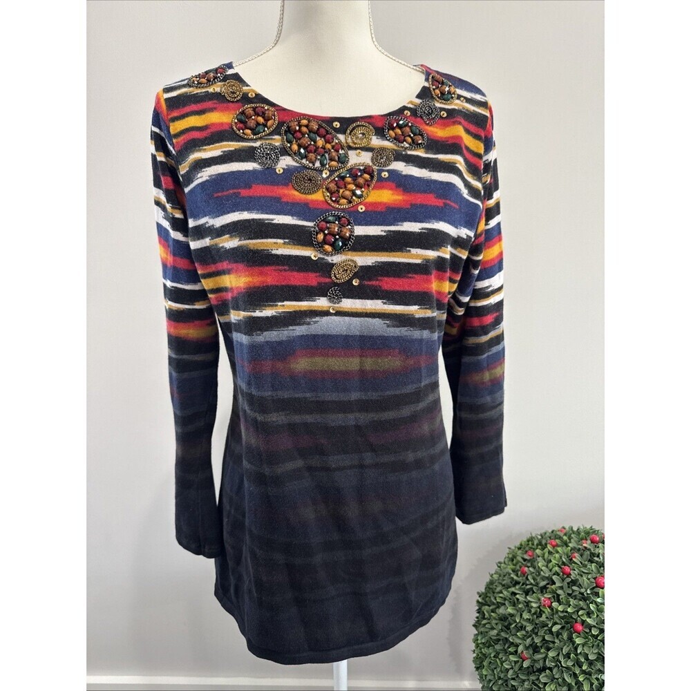 Berek Black Beaded Beautiful  Long Sleeve Top Sz L